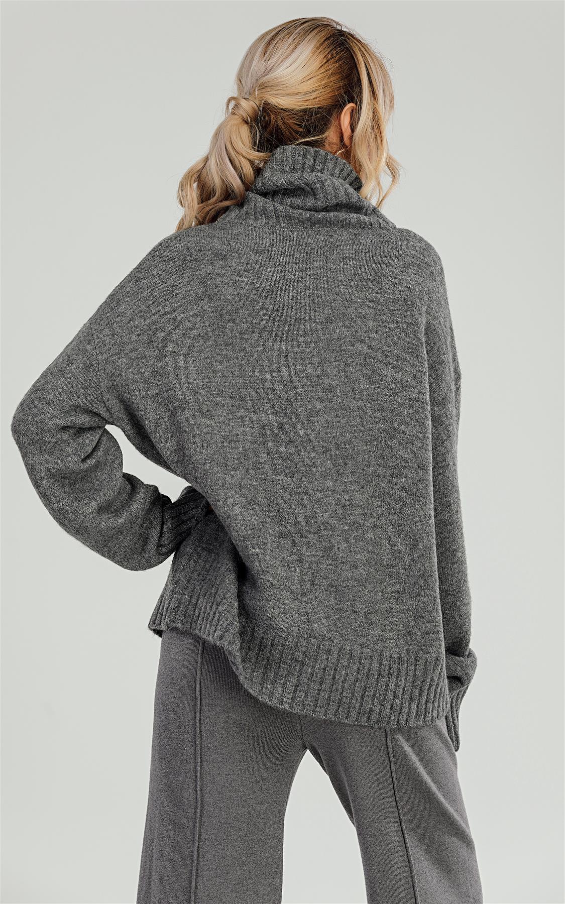 Wool Blanket Jumper Top With High Neck In Grey