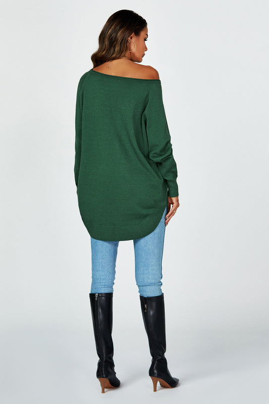 Oversize Knitted Jumper Top In Darkgreen