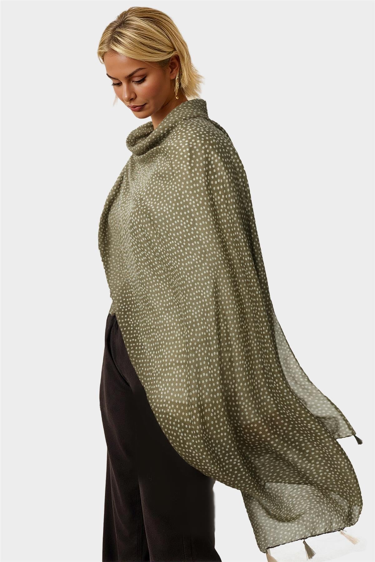 Little Floral Print Tassel Scarf In Brown