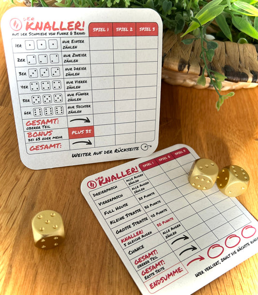 50 Bierdeckel Kniffel Würfelspiel, Der Knaller! Party Trinkspiel Runde Zahlt