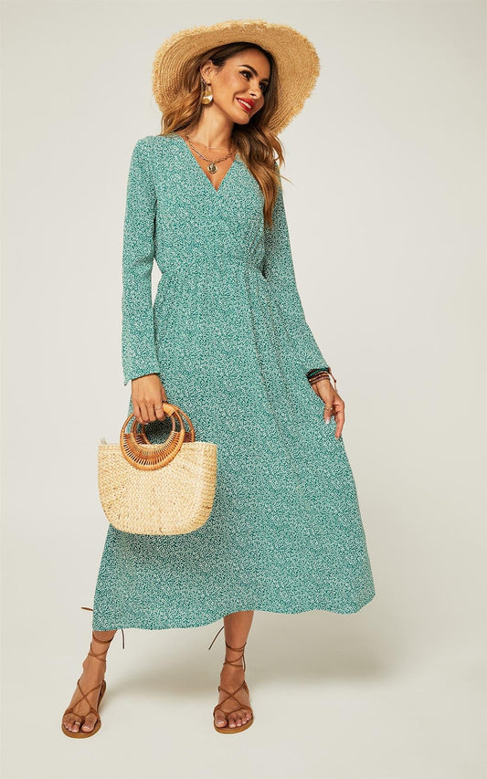 Floral Maxi Summer Dress In Mint Green