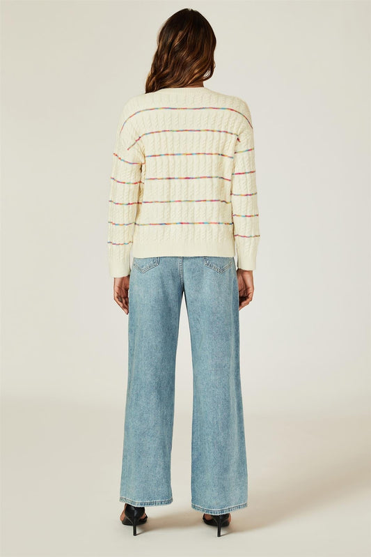 Rainbow Stripe Knitted Cardigan In White