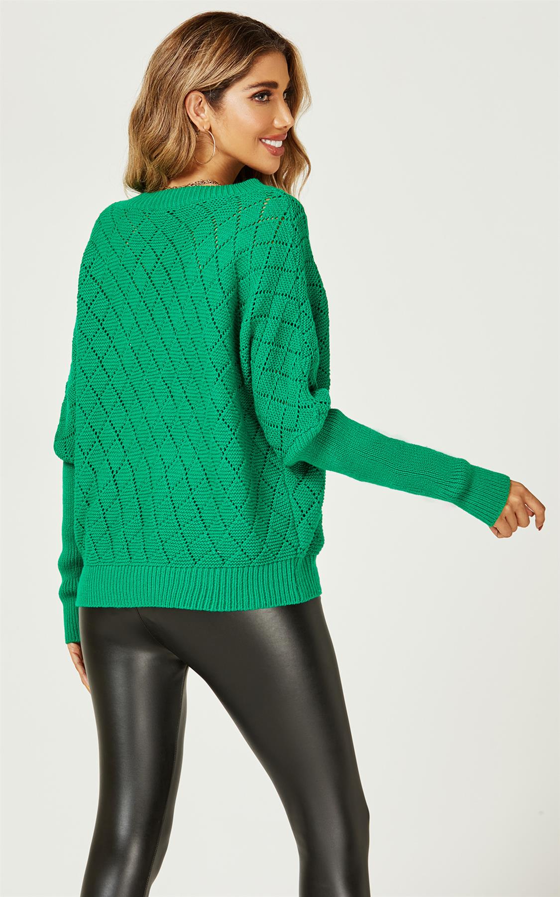 Pointelle Striped Sheer Jumper In Green