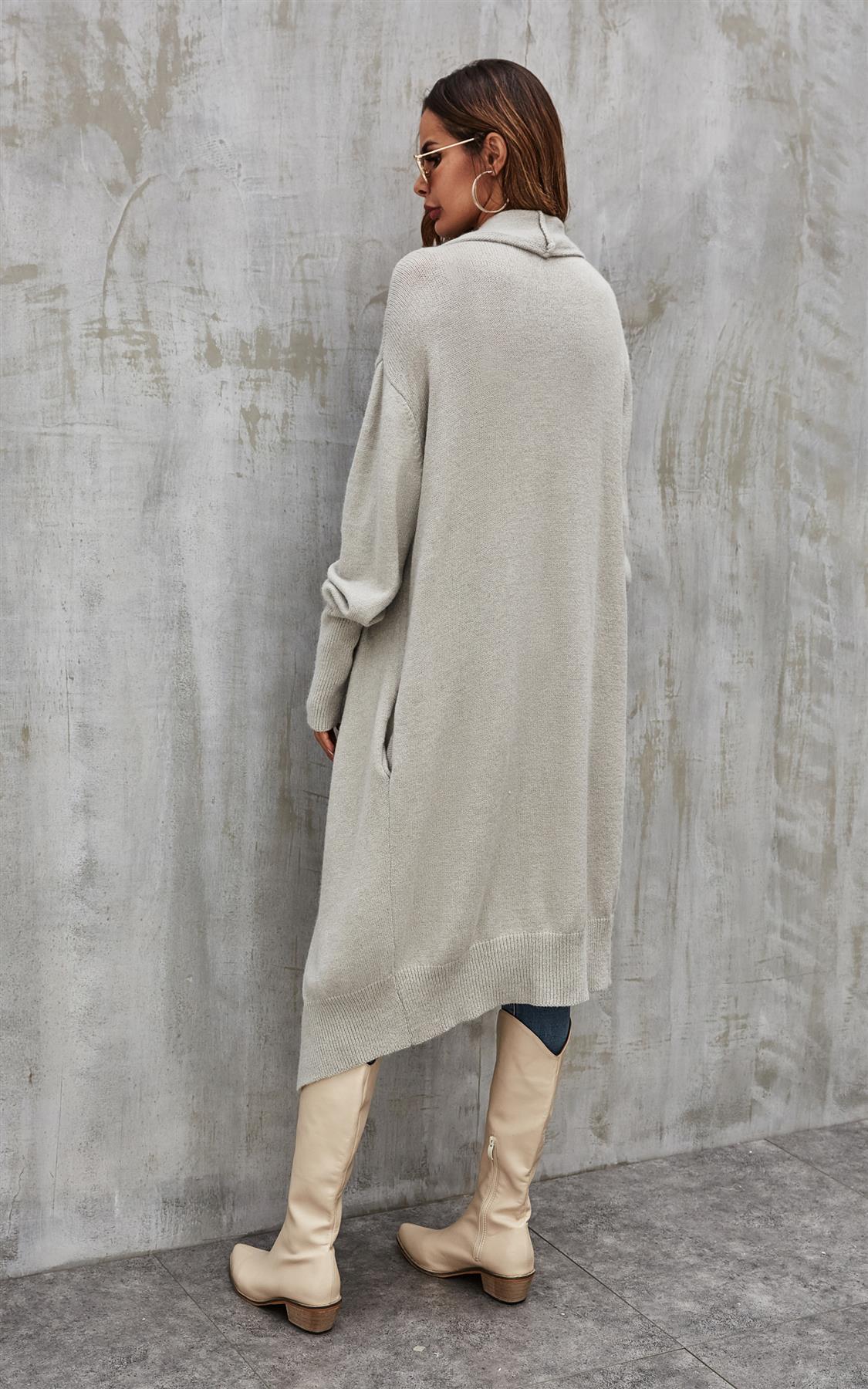 Grey Chunky Pleat Oversized Cardigan