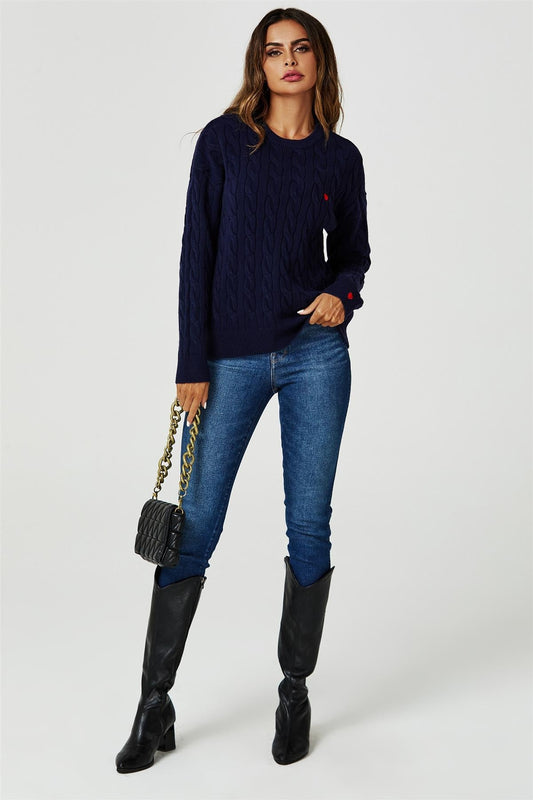 Heart Embroidery Jumper Top In Navy