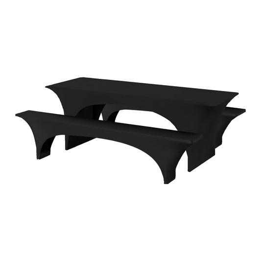 Hussen Bierzeltgarnitur | Tischbreite 50/70 cm, elegante Tisch und Bankhussen in Schwarz für Feste und Veranstaltungen.