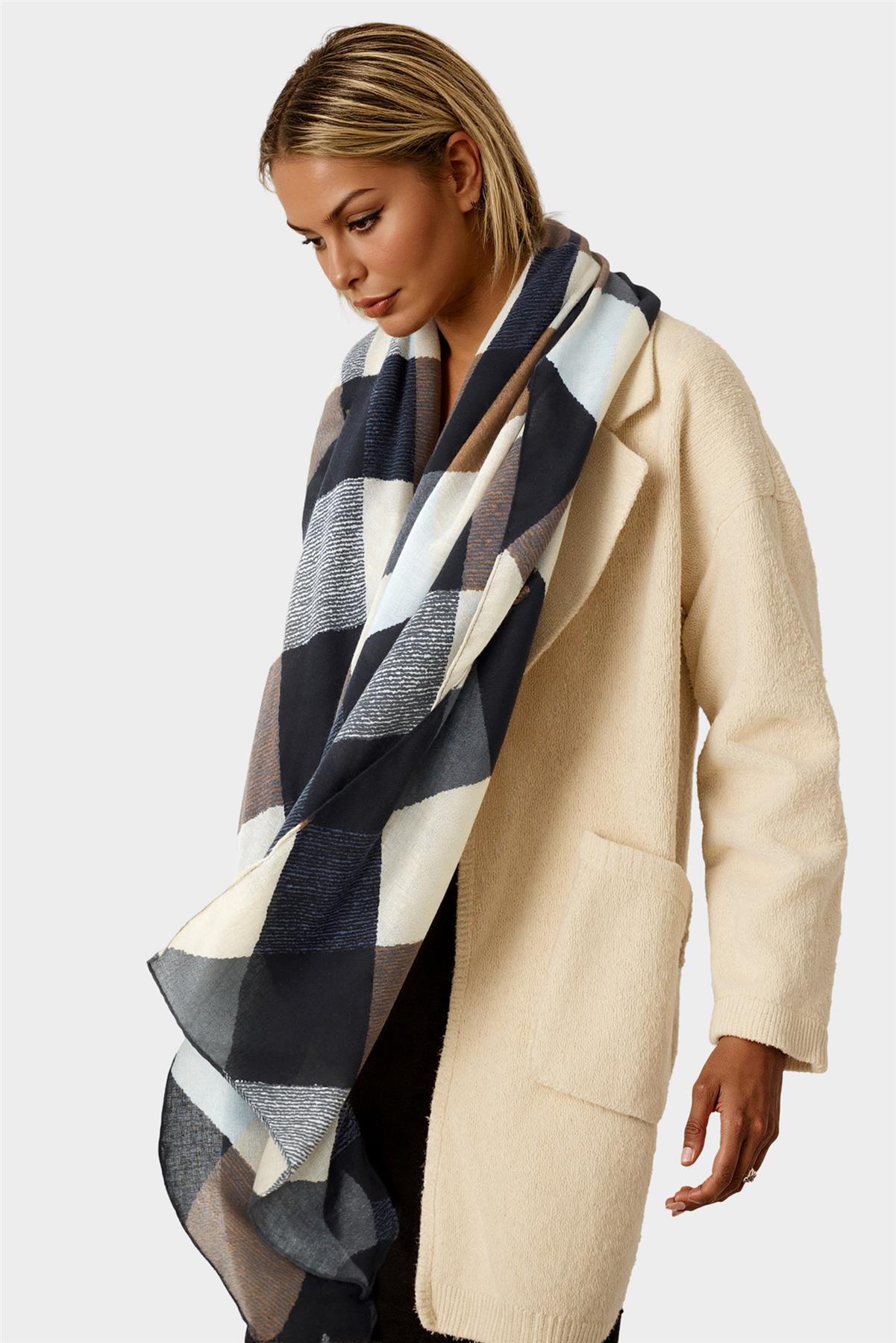 Geo Print Scarf In Brown & Black & Grey