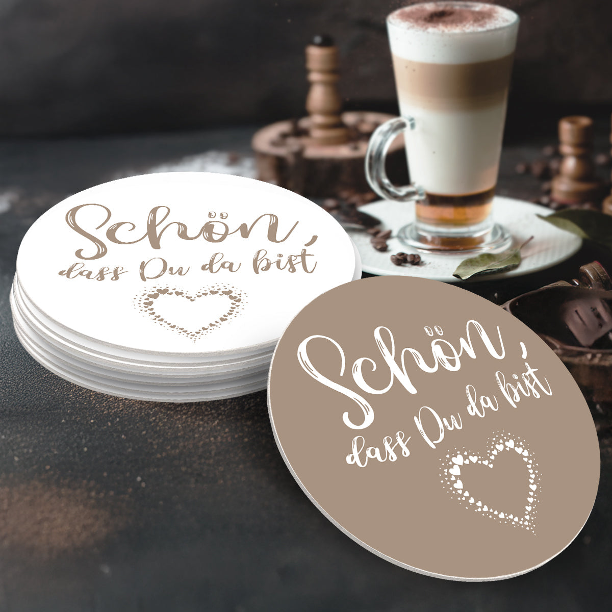 50 Bierdeckel Schön dass du da bist Herz, Herzfunke Dancing Hearts