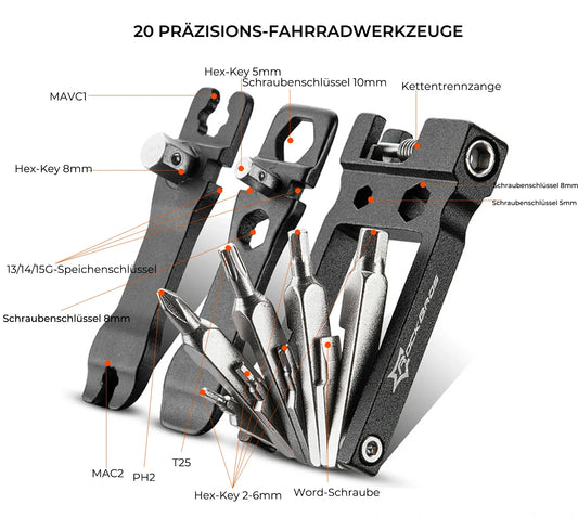 Fahrrad Multifunktionswerkzeug 20-in-1 Multitools Faltbare Reparatur Werkzeug Set aus Edelstahl