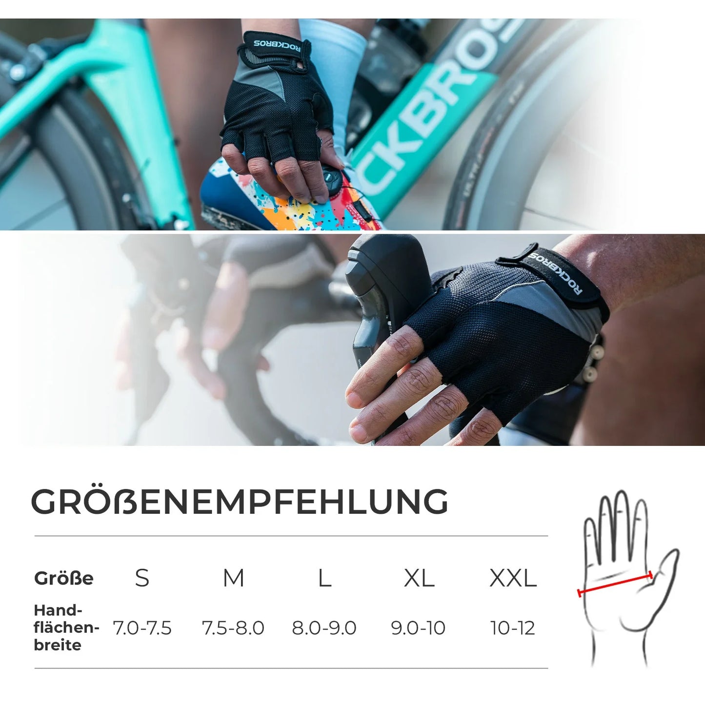 Fahrradhandschuhe Sommer, Atmungsaktive Halbfinger Handschuhe mit SBR Polsterung, rutschfest & Stoßdämpfend