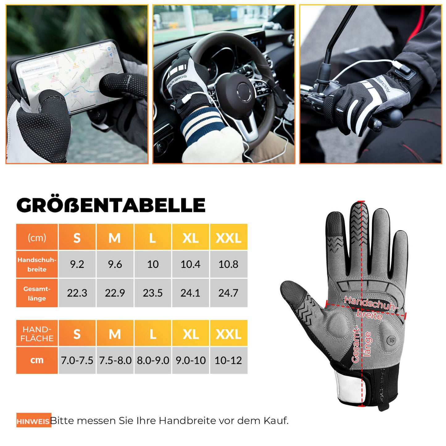 Fahrradhandschuhe über USB, reflektierend und stoßdämpfend, Winterhandschuhe mit Touchfunktion