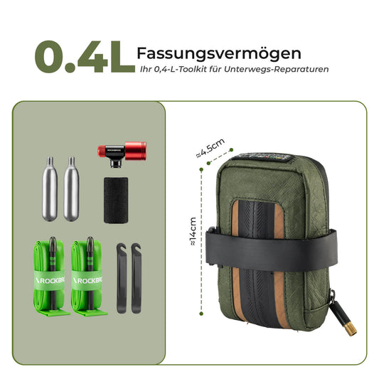 ROAD TO SKY Nachhaltige Fahrrad-Satteltasche aus recycelten Reifen 0,4L