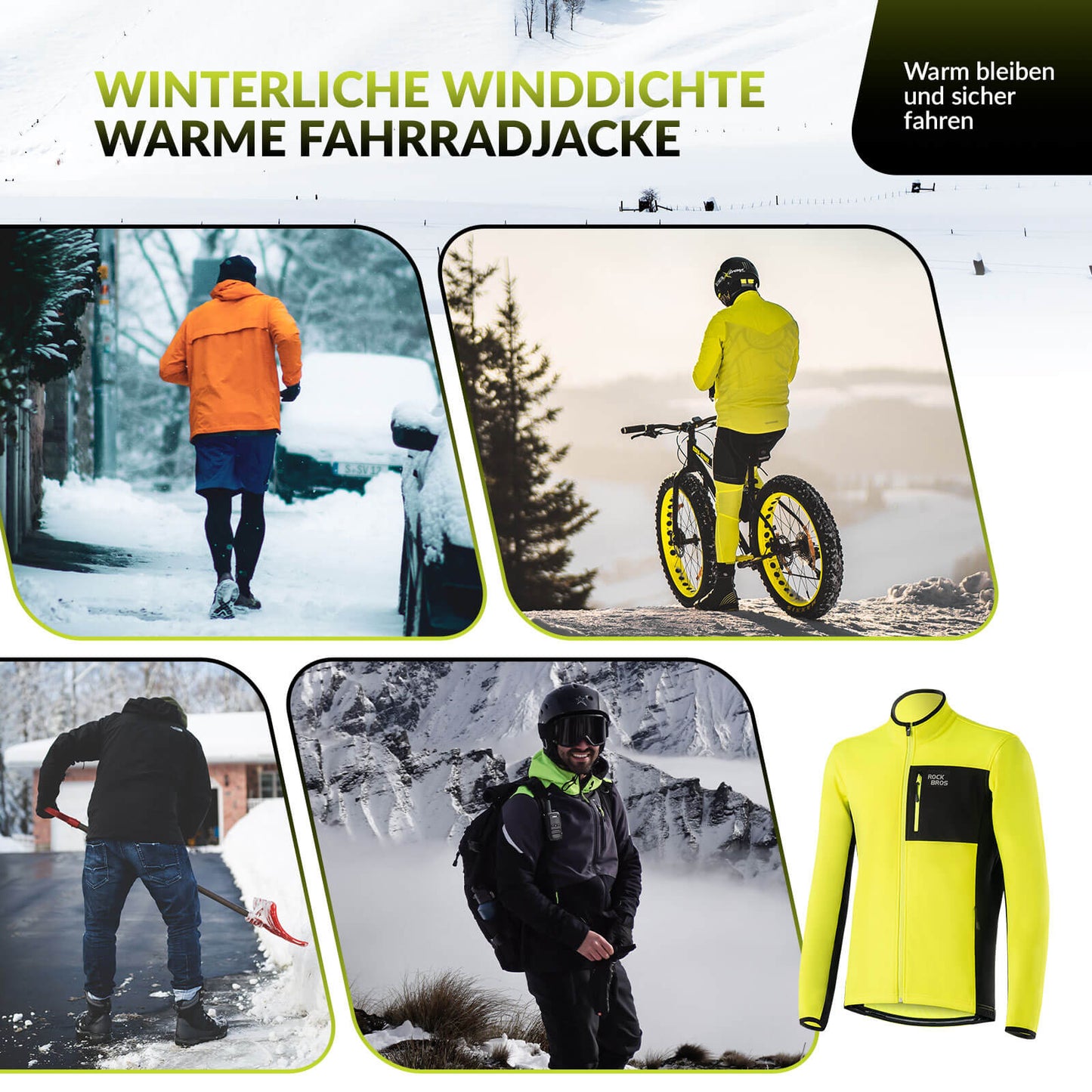 ROCKBROS Winter Fahrradjacke Herren Winddicht Warm Wanderjacke