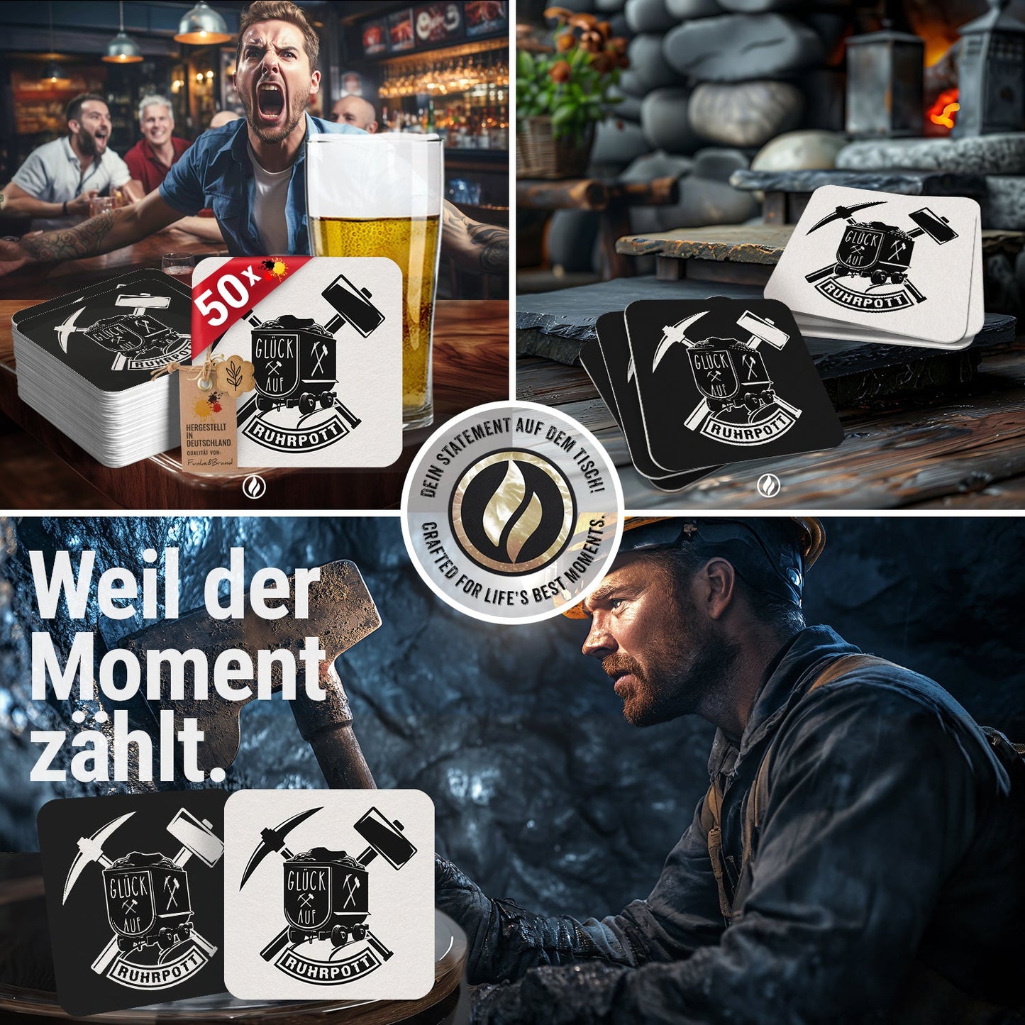 Bierdeckel Ruhrpott "Glück Auf" - 50x Ruhrgebiet Untersetzer