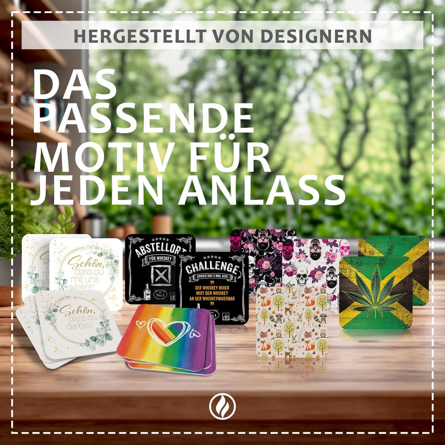 50 Bierdeckel Schön dass du da bist, quadratisch Mocca Braun