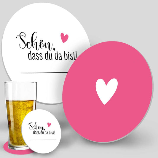 50 Bierdeckel Schön dass du da bist Herzmotiv pink, Hochzeit Feier Deko
