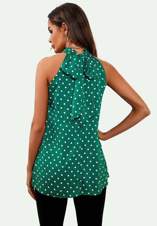 Neckholder-Top mit Polka-Dot & Rückenbindung in Grün