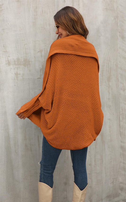Chunky Pleat Oversized Cardigan In Rusty Orange