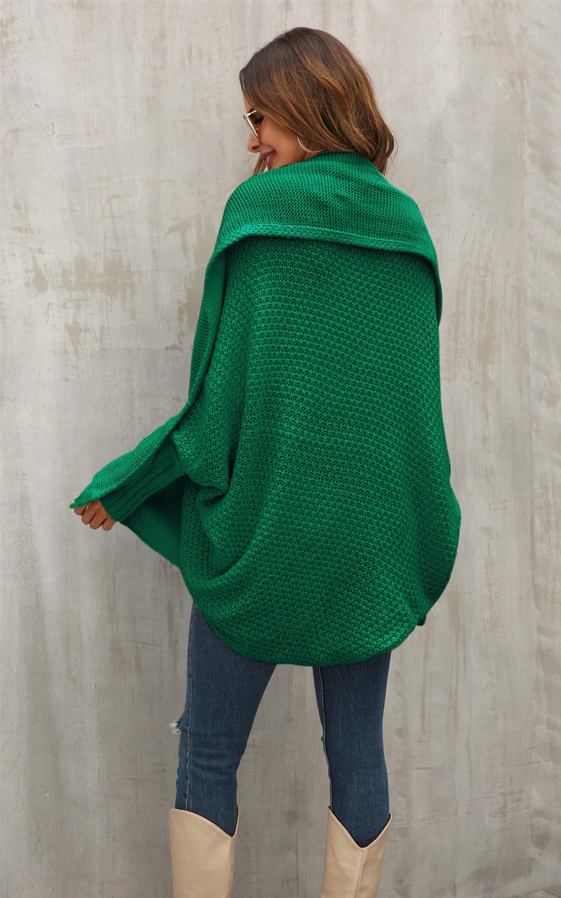 Chunky Pleat Oversized Cardigan In Dark Green