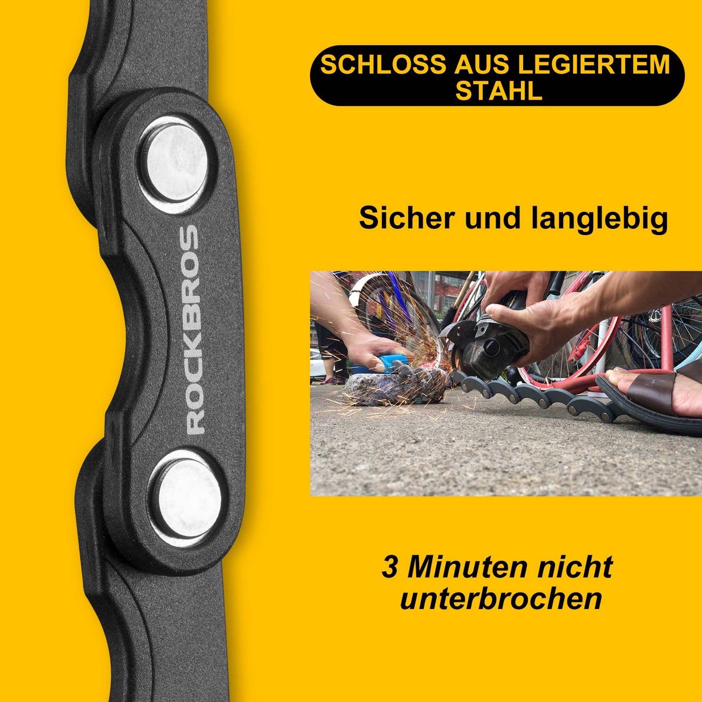 ROCKBROS Fahrradschloss Faltschloss 70 cm Lang Schwarz