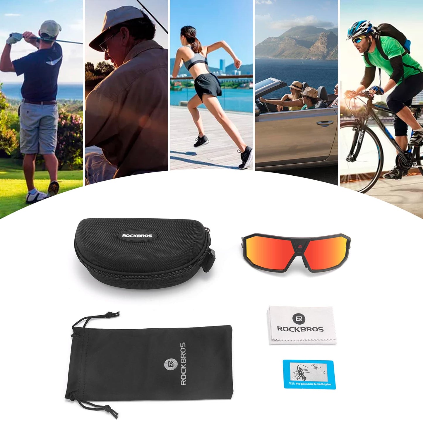 ROCKBROS Polarisierte Sonnenbrille Fahrradbrille Unisex Schwarz-Rot