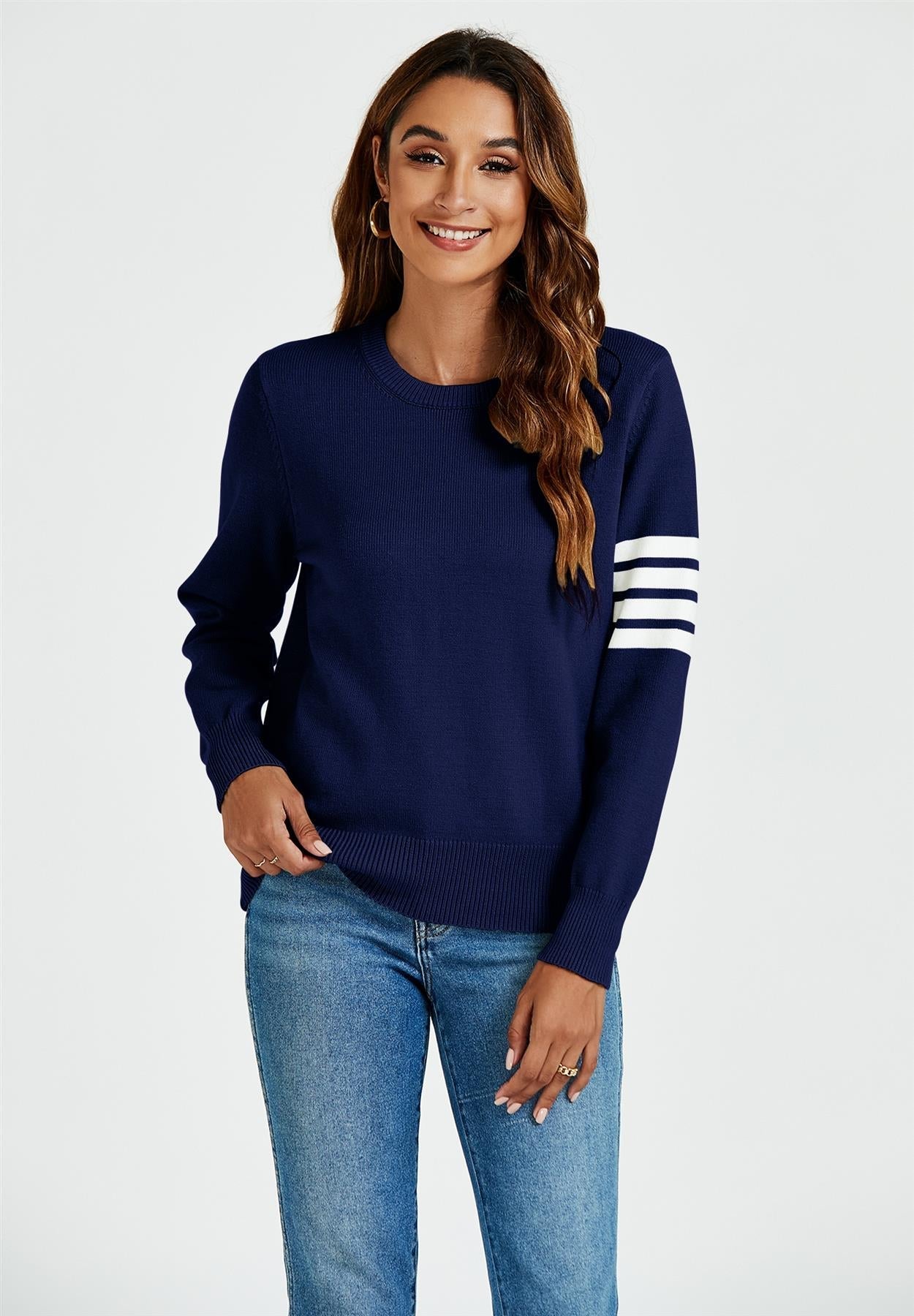 Stripe Pattern Jumper Top In Navy