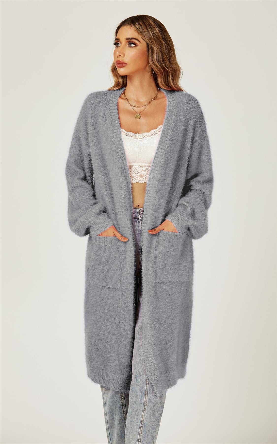 Weiche Strickjacke, entspannte Passform in Grau