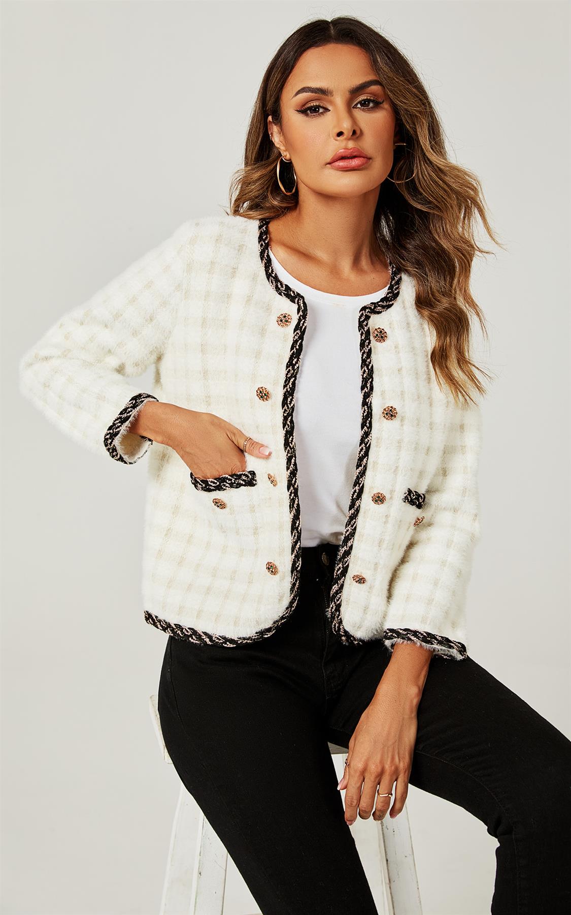 Straight Boucle Jacket In White