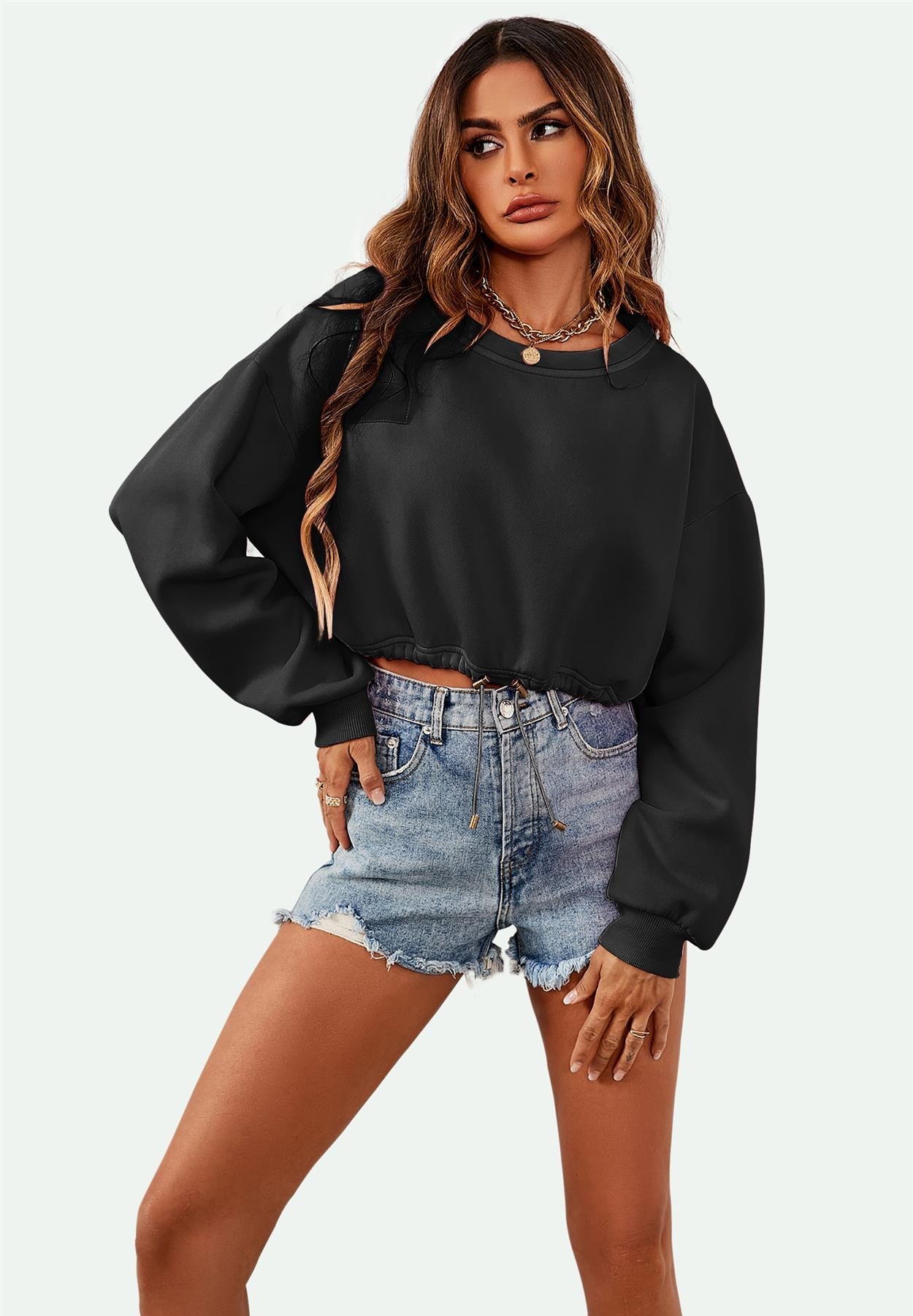 Oversize Cropped Sweatshirt in Schwarz