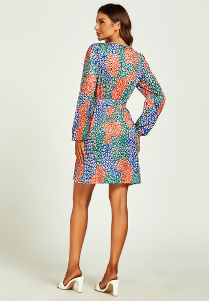 Mini-Wickelkleid mit Leopardenmuster in Blau