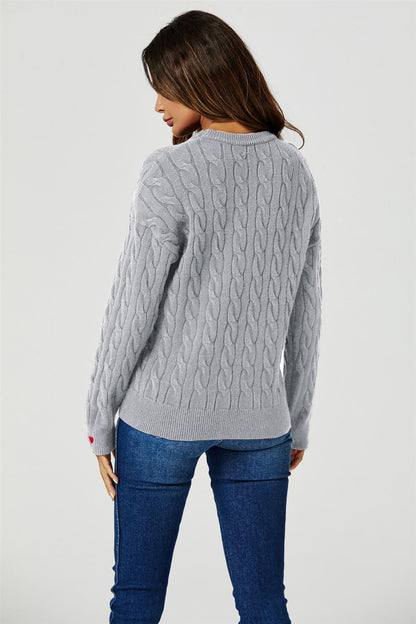 Heart Embroidery Jumper Top In Grey