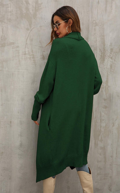 Dark Green Chunky Pleat Oversized Cardigan