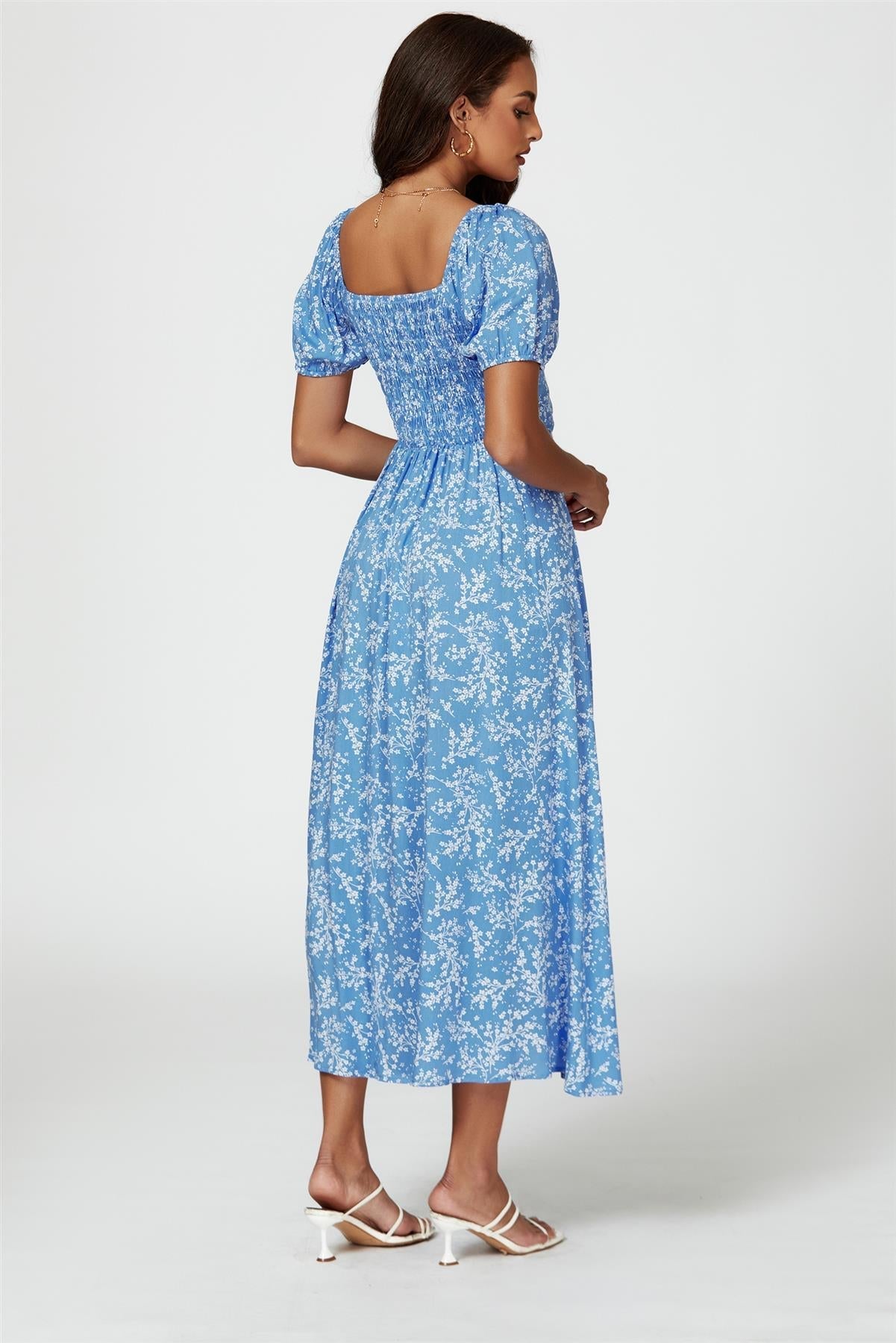 Floral Print Maxi Dress In Blue