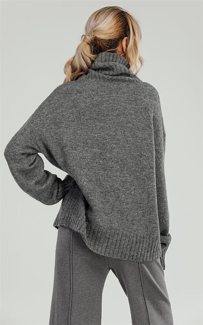 Wool Blanket Jumper Top With High Neck In Grey
