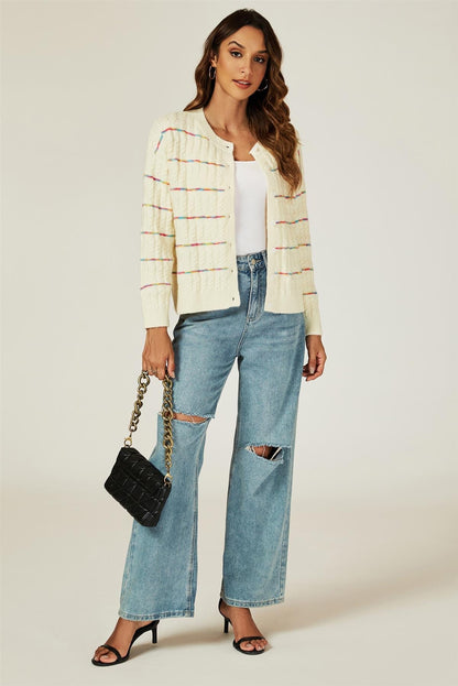 Rainbow Stripe Knitted Cardigan In White