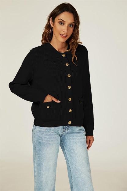 Pocket Details Knitted Cardigan In Black
