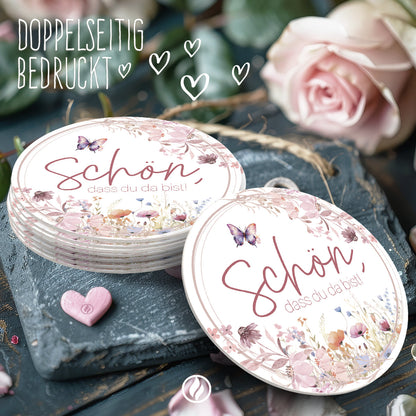 50 Runde Bierdeckel Schön dass du da bist floral Hochzeit Tischdeko Untersetzer