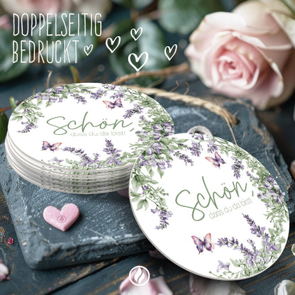50 Runde Bierdeckel Schön dass du da bist floral Lavendel Hochzeit Tischdeko