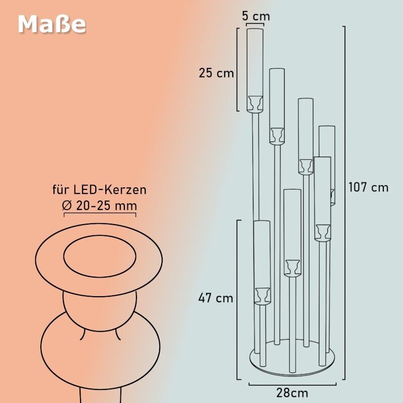 Kerzenständer Acryl 7-flammig 107 cm für LED-Kerzen Kerzenleuchter Kerzenhalter