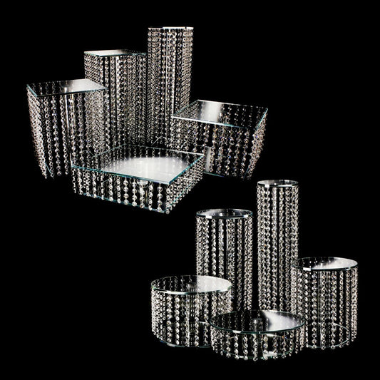 Tortenständer Set Glas Podest 5 Etagen Eckig oder Rund Kristall Hochzeit Deko