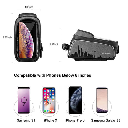 ROCKBROS wasserdicht Oberrohrtasche mit Touchscreen für Handy bis zu 6,5"