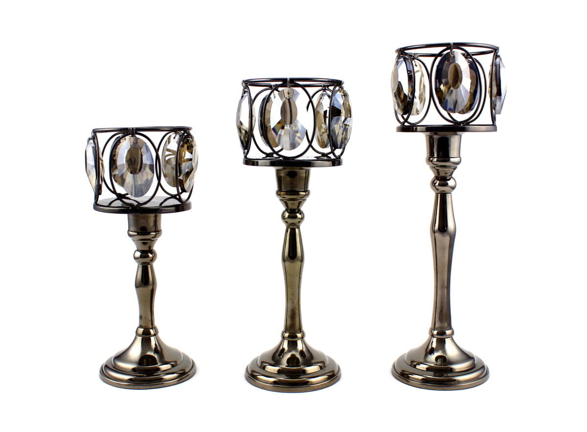Kerzenständer Kerzenhalter Teelichthalter silber rotgold schwarz Metall Glas