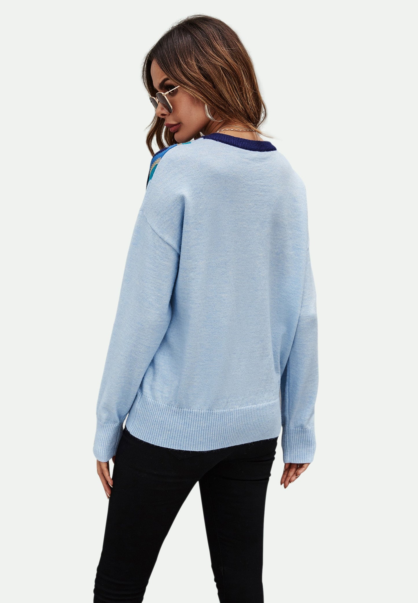 Big Star Pattern Knitted Long Sleeve Jumper In Blue
