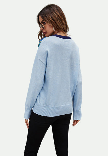 Big Star Pattern Knitted Long Sleeve Jumper In Blue