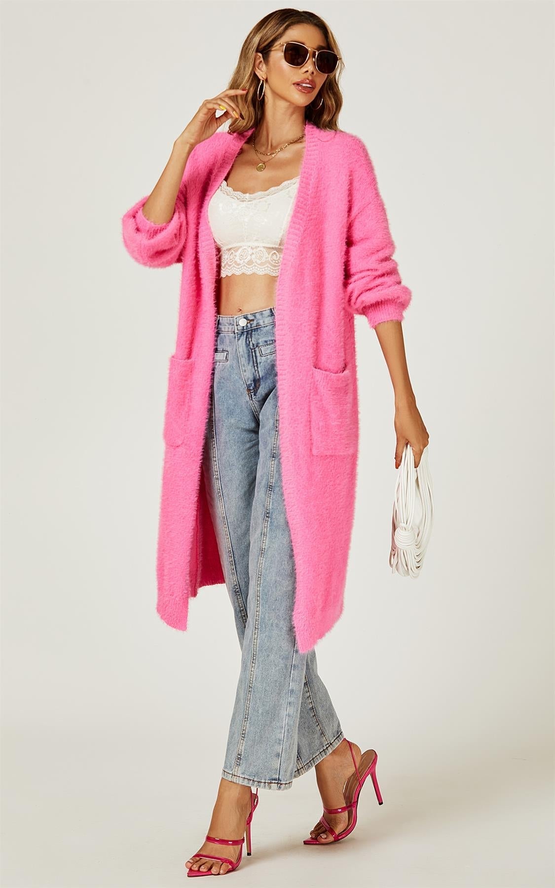 Weiche Strickjacke, entspannte Passform in Fuchsia-Pink