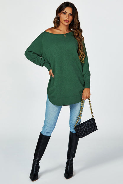 Oversize Knitted Jumper Top In Darkgreen