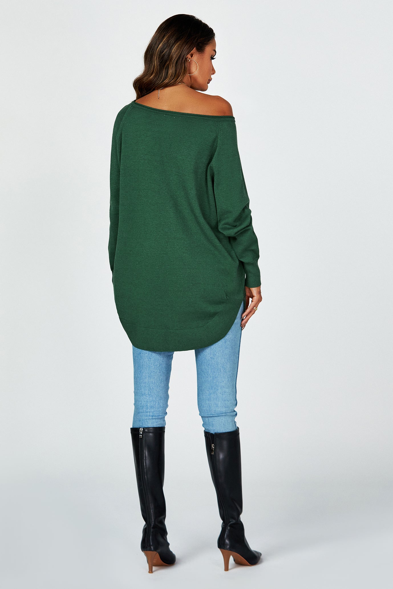 Oversize Knitted Jumper Top In Darkgreen