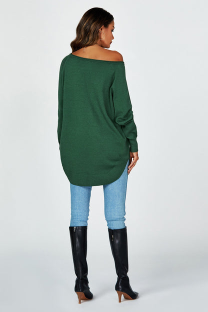 Oversize Knitted Jumper Top In Darkgreen