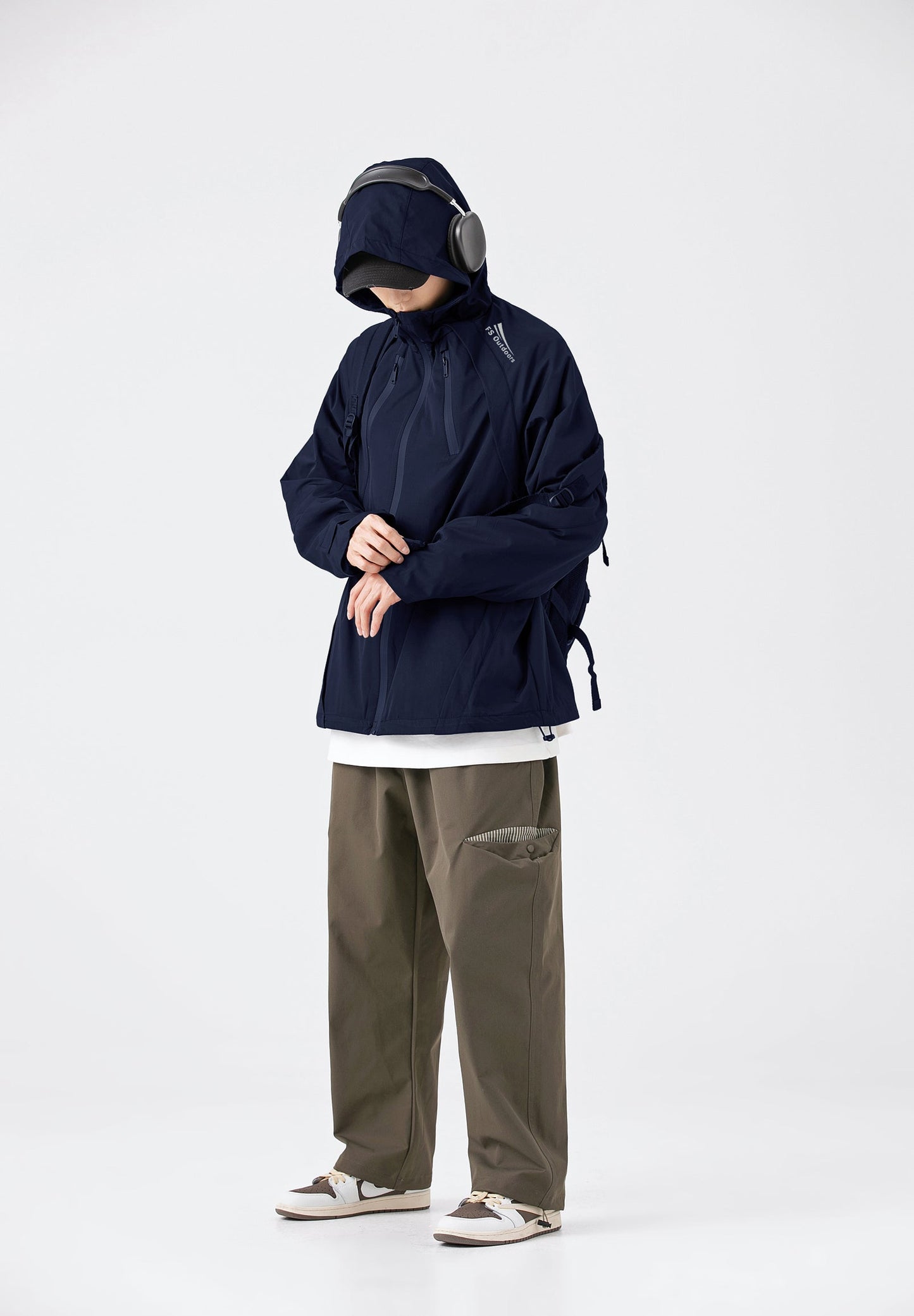 Hooded Jacket Windproof Outerwear In Navy