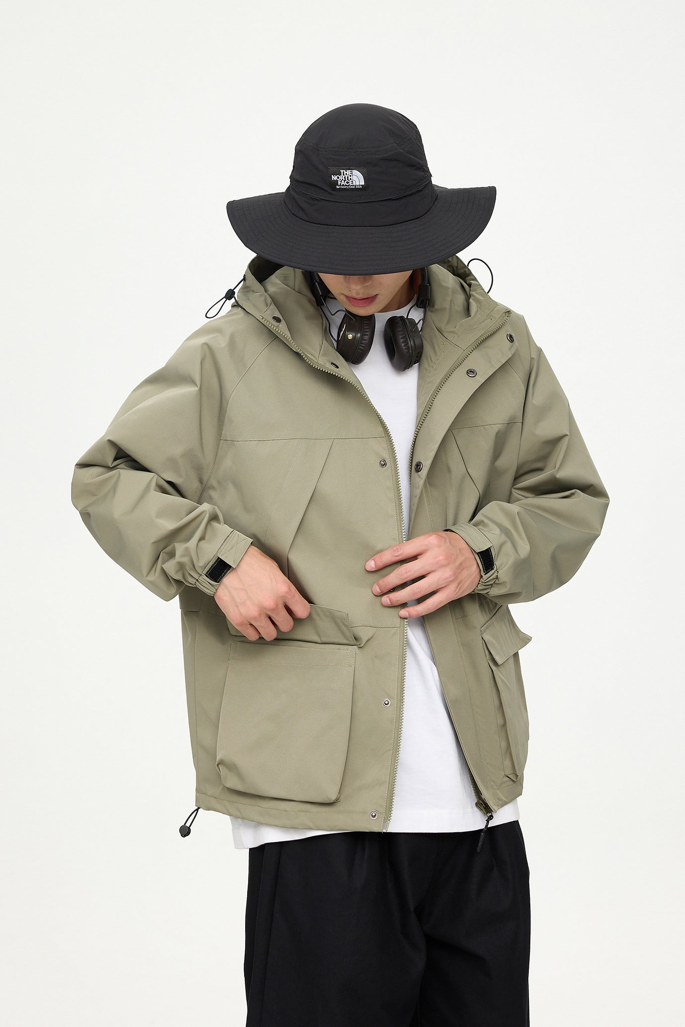 Patched Pockets Waterproof Jacket in Lightolive
